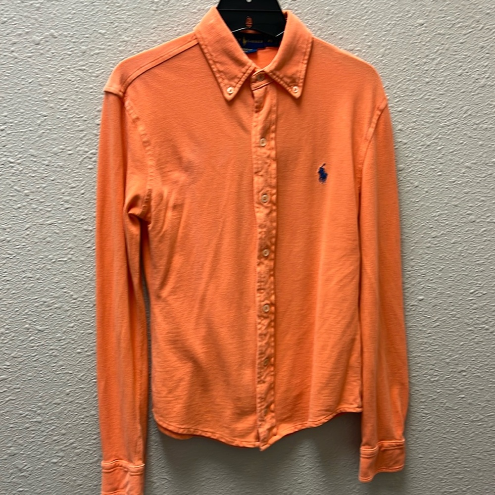 Ralph Lauren Featherweight Mesh Orange Long Sleeve Button Down Top Size XS